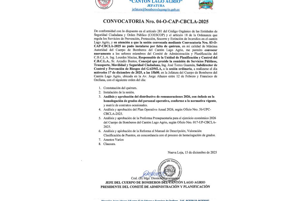 Sesión ordinaria para aprobación de la Proforma Presupuestaria 2026